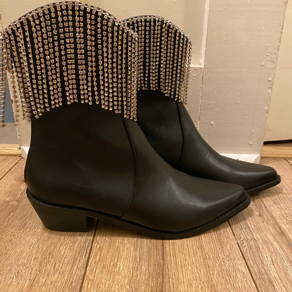Black western style booties with tassels